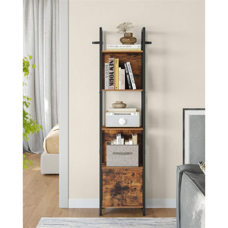 Bookcase with 5 Shelves and Drawer – Vertical Storage Rack for Books, Files, and Decorative Items