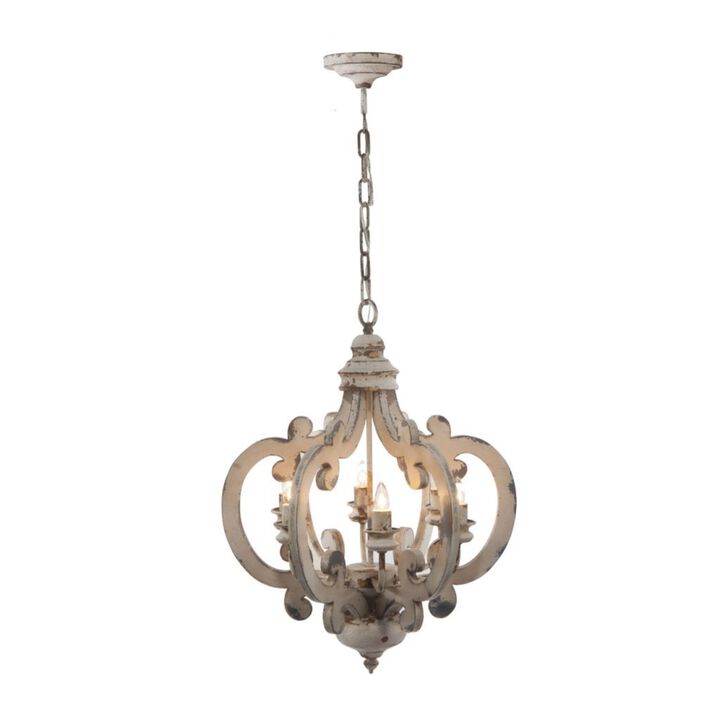 23.75" White Vintage Style Six-Light Hanging Chandelier