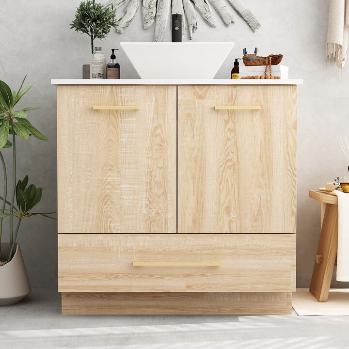 FUFU&GAGA Elegant Bathroom Vanity Cabinet with Storage - 29.1"W x 33.9"H, Brown