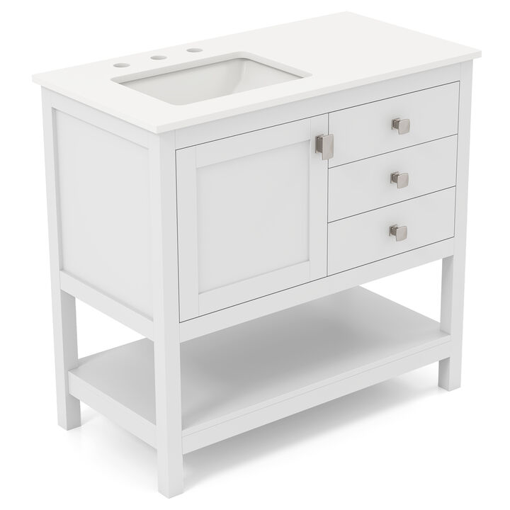 Compact Freestanding Bathroom Vanity with Basin and Storage Shelves