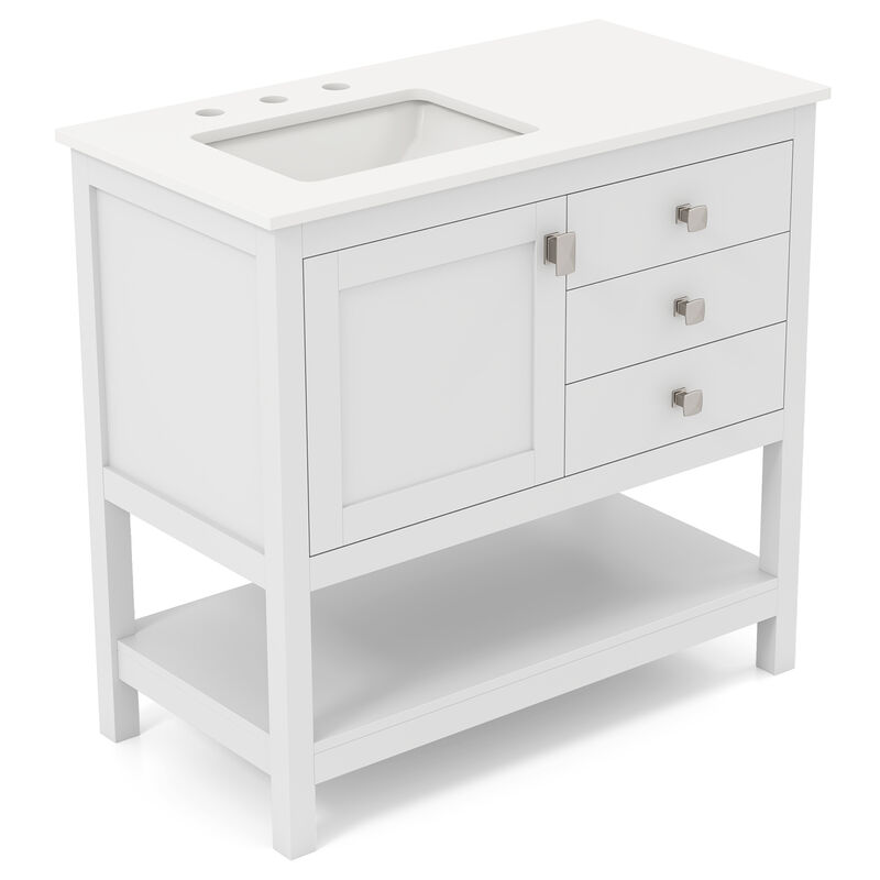 Compact Freestanding Bathroom Vanity with Basin and Storage Shelves