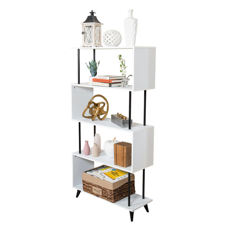 Breuer Multi-Tier White S-Shaped Bookcase with Black Hardware Accents
