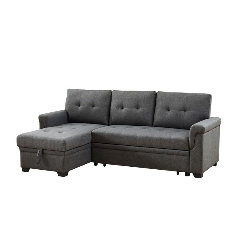 Lilola Home Lucca Dark Gray Linen Reversible Sleeper Sectional Sofa with Storage Chaise
