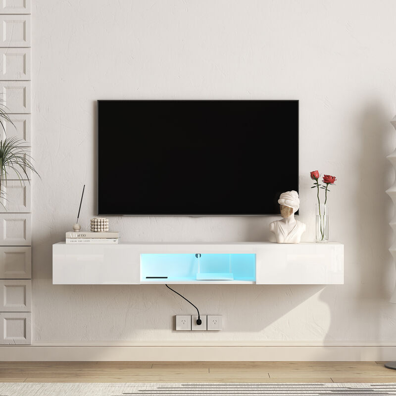 GOODSILO Modern Floating TV Stand with LED Lighting Effects and Spacious Storage Cabinet Entertainment Center image number 4