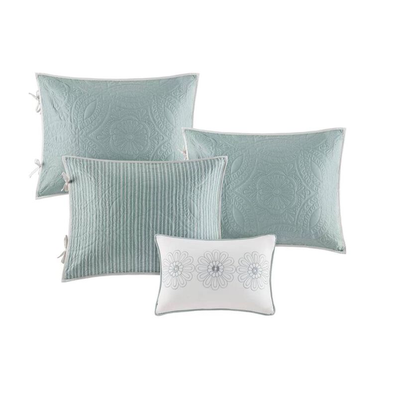 Hivvago 6-Piece Farmhouse Quilted Seafoam Blue Green Teal Reversible Daybed Cover Set