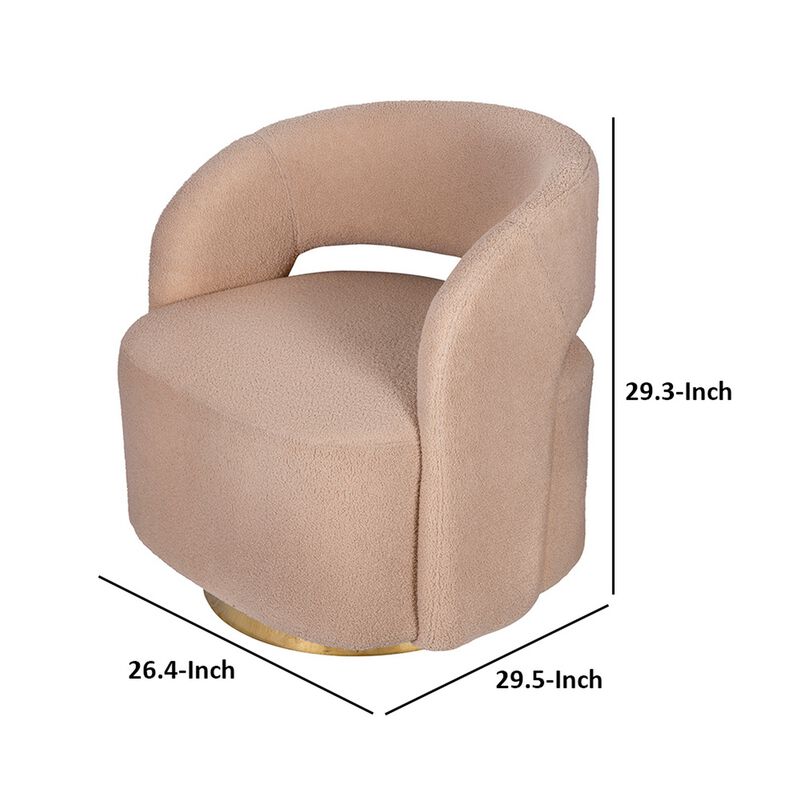 Xion 30 Inch Swivel Accent Chair, Brown Fabric Upholstery, Gold Iron Base