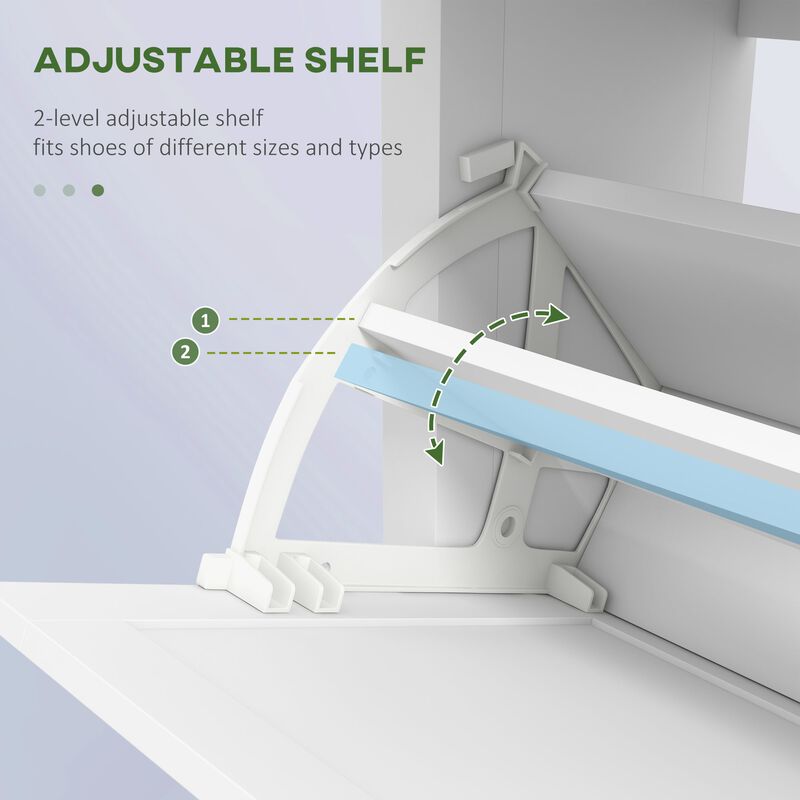 White Shoe Cabinet: 8-Pair Capacity, Freestanding, for Entryway