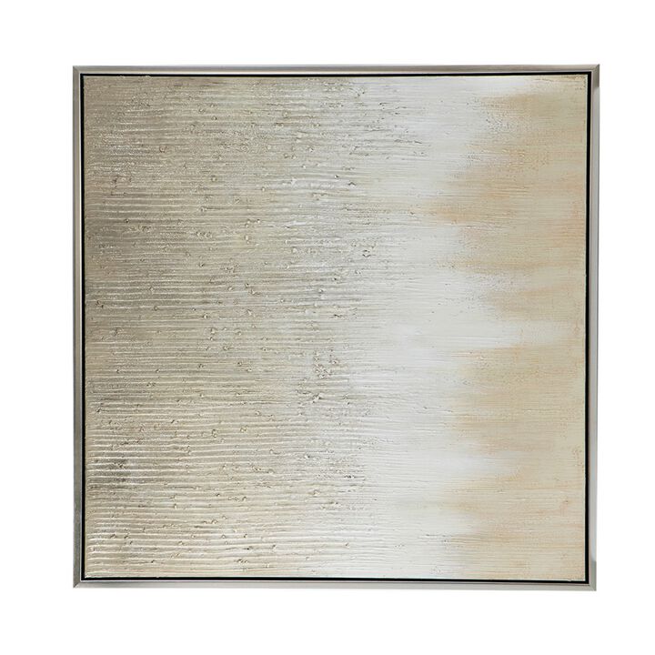 39 x 39 Hand Painted Wall Art,  Polyester Canvas, Wood, White and Gold - Benzara
