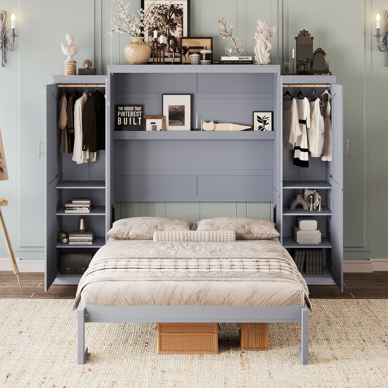 Merax Murphy Bed with 2 Wardrobe and Storage Shelf