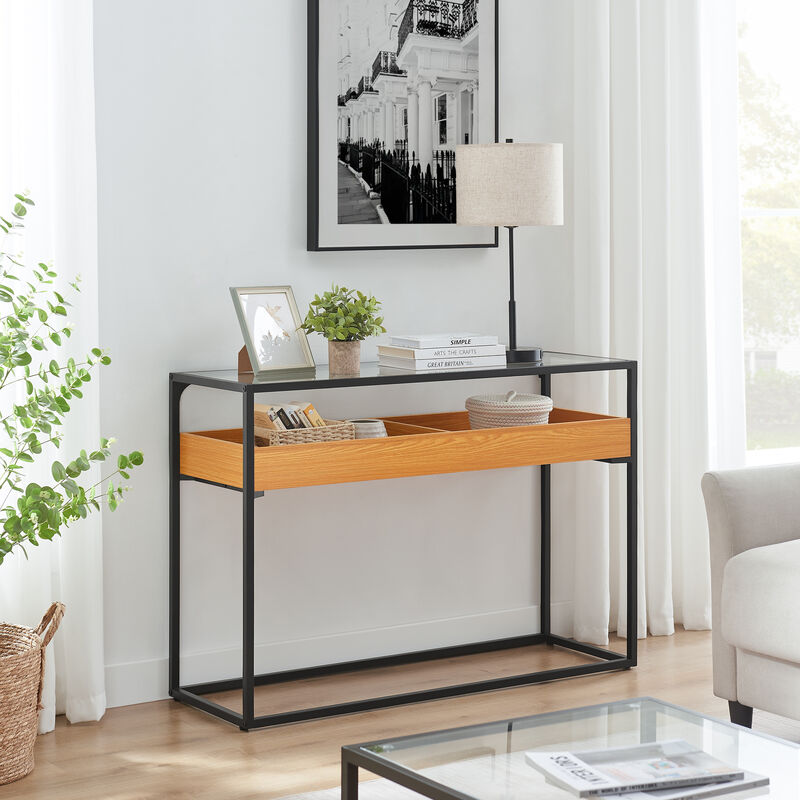 Saarinen Two-Level Modern Sunken Glass Display Shelf Rectangle Console Table