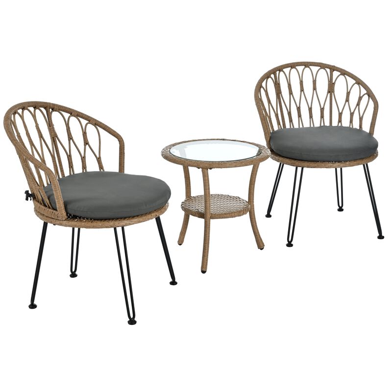 Mondawe 2 Pieces Outdoor Table And Chair Set,Patio Garden Set W/ Rattan Chairs And Round Glass Table