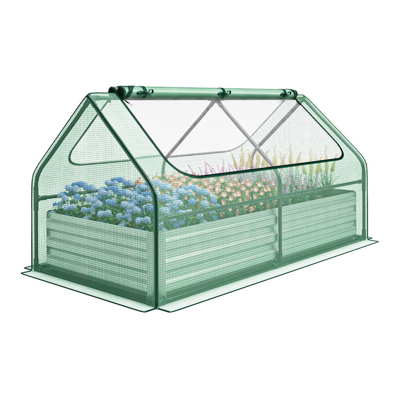 Galvanized Raised Garden Bed with Greenhouse for Year-Round Plant Growth