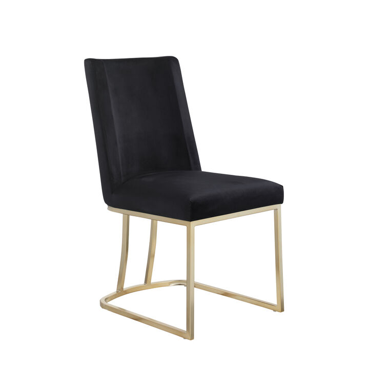 Dining Chairs, Velvet Upholstered Side Chair, Gold Metal Legs (Set of 2) - Black