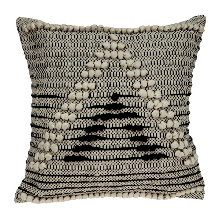 18" Beige and Black Woven Striped Square Throw Pillow