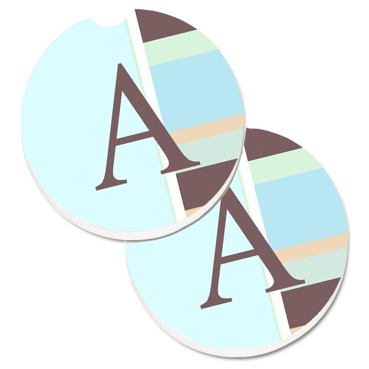 Caroline's Treasures Letter A Monogram - Blue Stripes Set of 2 Cup Holder Car Coasters CJ1003-ACARC, 2.56, Multicolor