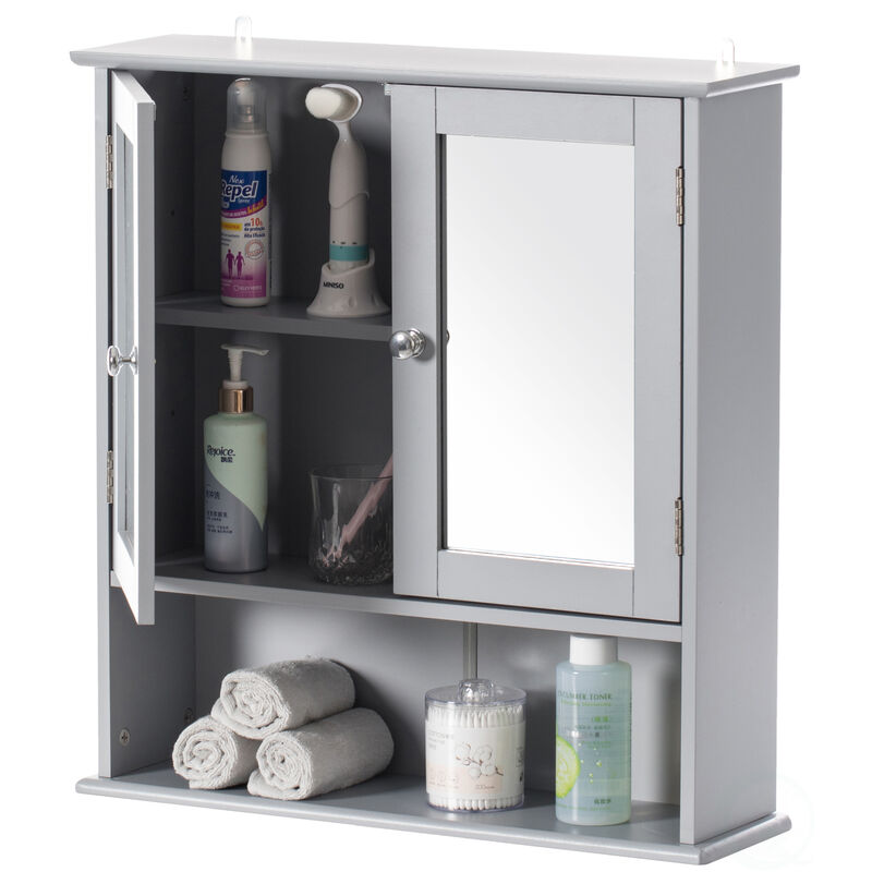 Gray Mirror Wall Mounted Cabinet For the Bathroom and Vanity with Adjustable Shelves