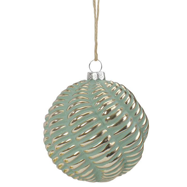 4-Inch Green and Gold Glass Ball Christmas Ornament