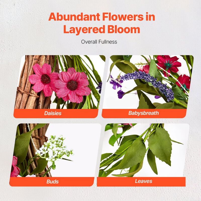 Artificial Daisy Wreath for Front Door or Wall, Year-Round Floral Decoration