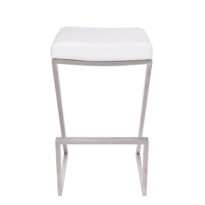 Hivvago 26 Inch White And Silver Iron Backless Counter Height Bar Chair