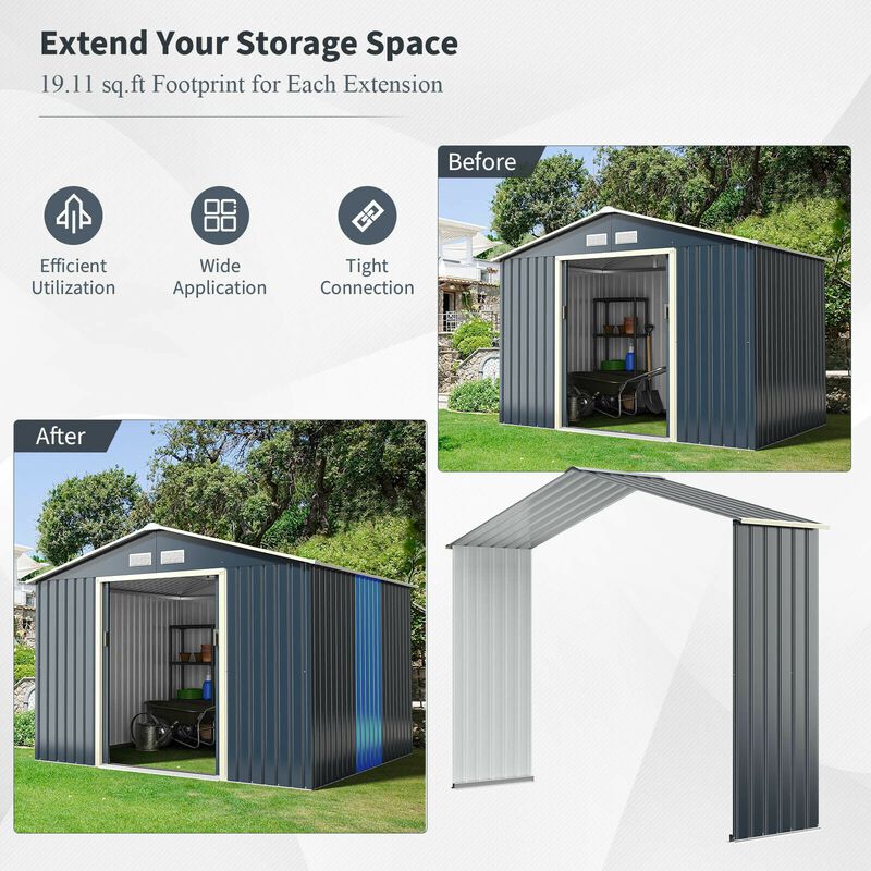 Outdoor Storage Shed Extension Kit-Gray