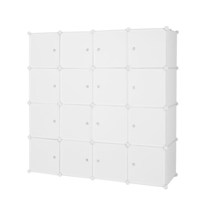 16-Cube Modular Wardrobe, 4-Layer Plastic & Steel Storage Organizer with 3 Hanging Rods image number 5