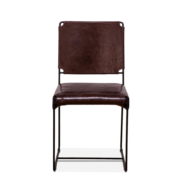 World Interiors Melbourne Dining Chair in Chocolate Leather and Iron