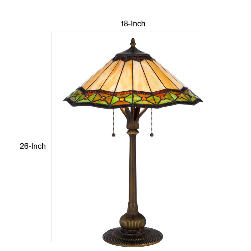 Dio 62 Inch Table Lamp, Colorful Tiffany Style Stained Glass, Bronze Resin - Benzara