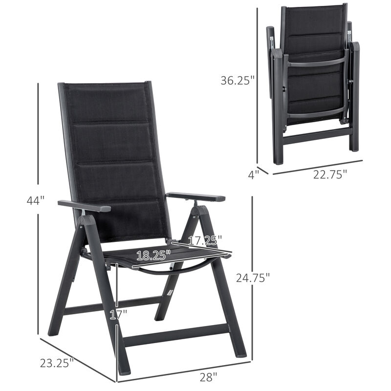 Set of 2 Folding Patio Reclining Chairs w/ Padded Adjustable Backrest, Black