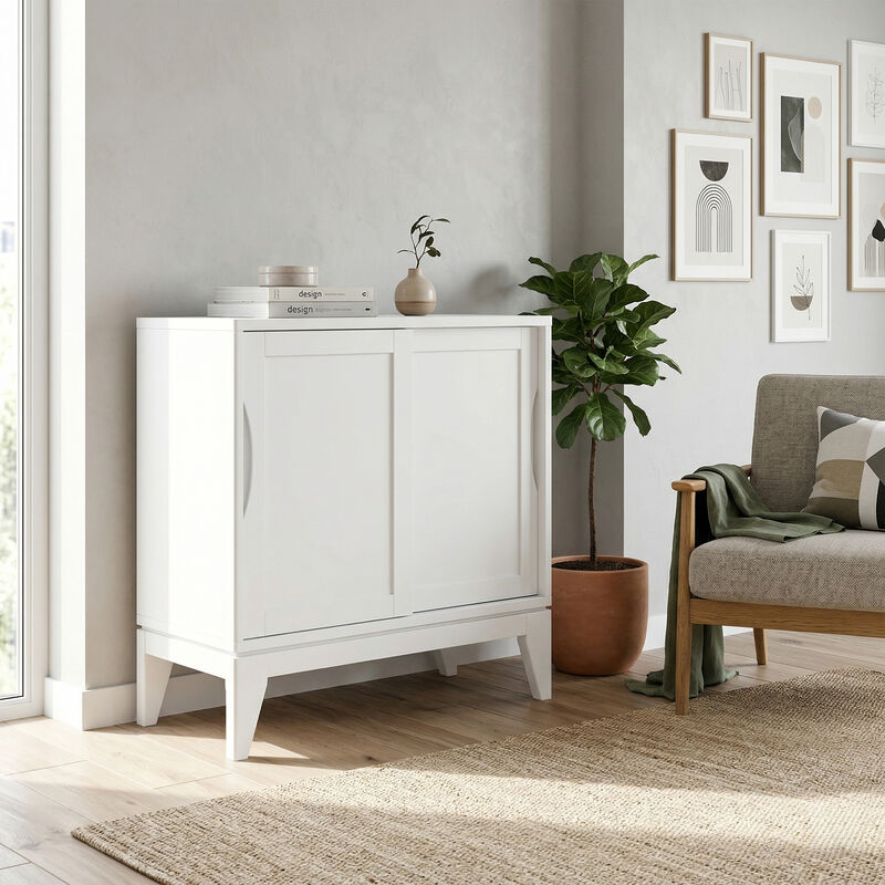 Harper 30 inch Wide Solid Hardwood Mid-Century Modern Low Storage Cabinet in White image number 2