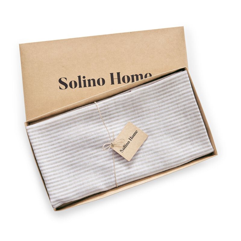 Solino Home Narrow Stripe 100% Linen Round Tablecloth &ndash; Handcrafted, Machine Washable, Perfect for Holiday and Everyday Dining