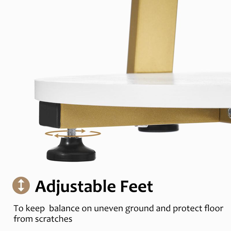 BEWISHOME Round End Table Side Table with Metal Frame, Accent Bedside Table Nightstand with 3-Tier Shelves, Small Table for Livi