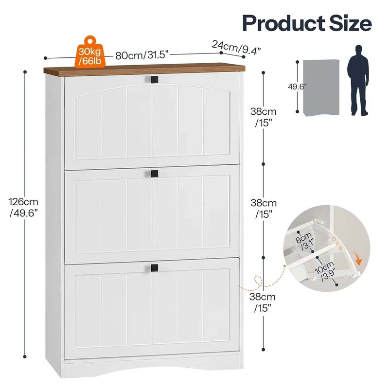 Large Shoe Storage Cabinet with Flip-Down Drawers for 24 Pairs Shoes-White image number 2