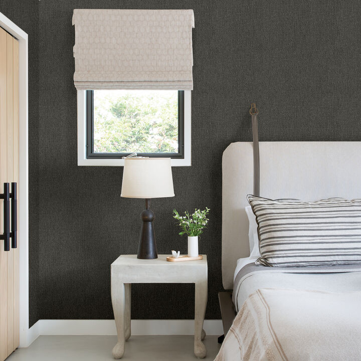Sydney Charcoal Faux Linen Wallpaper (Set of 2)