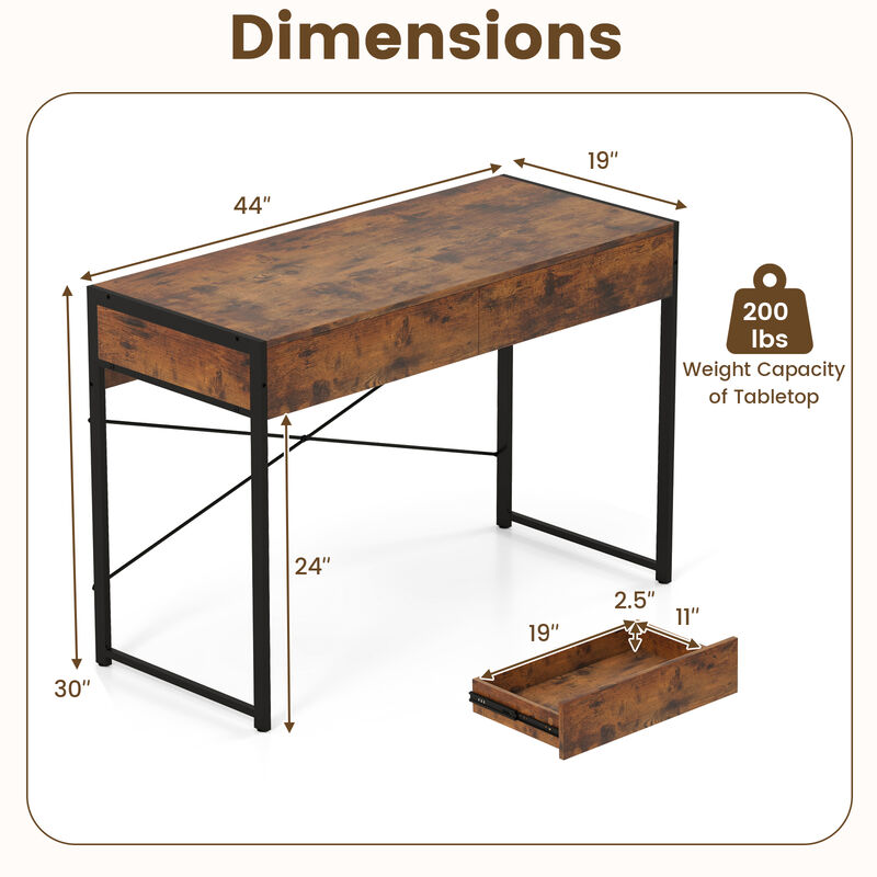 Hivvago 2-Drawer Home Office Desk with Steel Frame image number 2