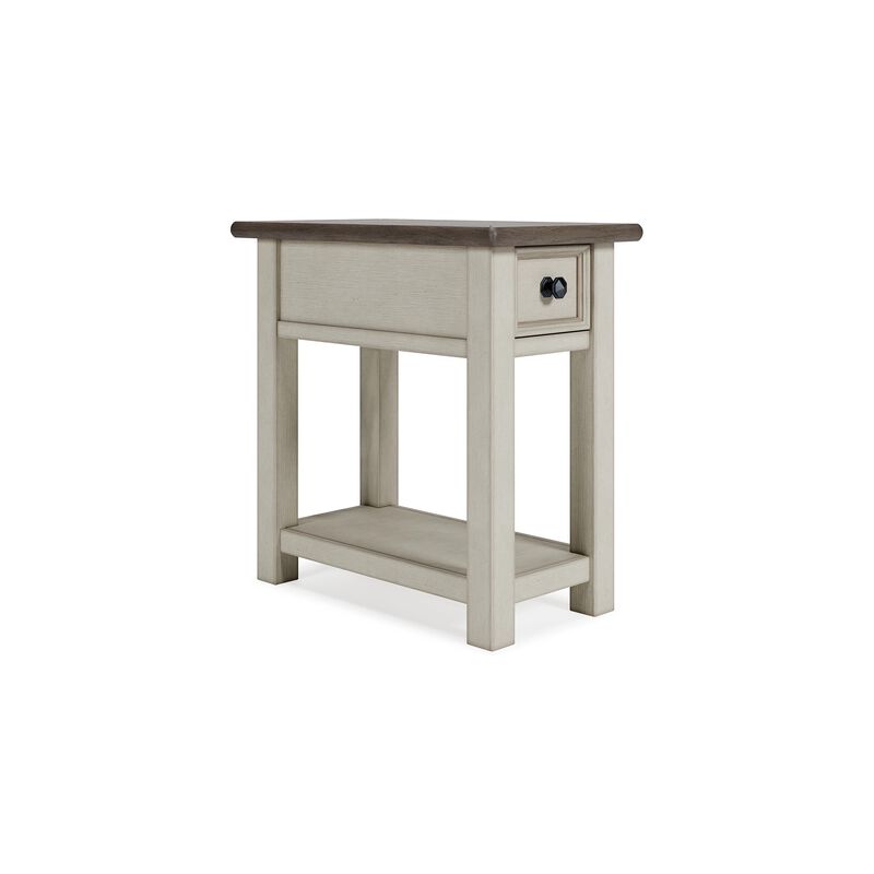24 Inch Side End Table, White Wood Base, Power Socket and USB Chargers-Benzara image number 1