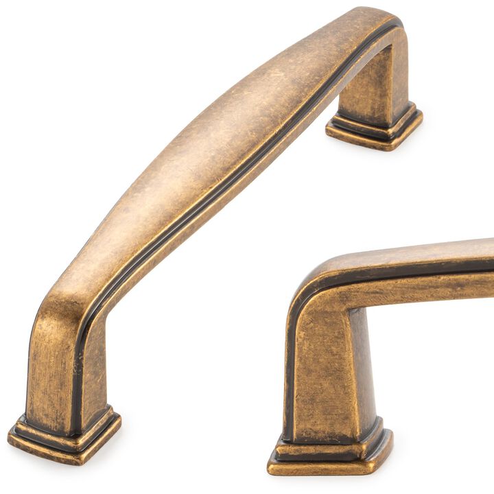 KOOFIZO Square Foot Cabinet Arch Pull - Antique Brass Furniture Handle, 3.8 Inch/96mm Screw Spacing, 10-Pack for Kitchen Cupboar