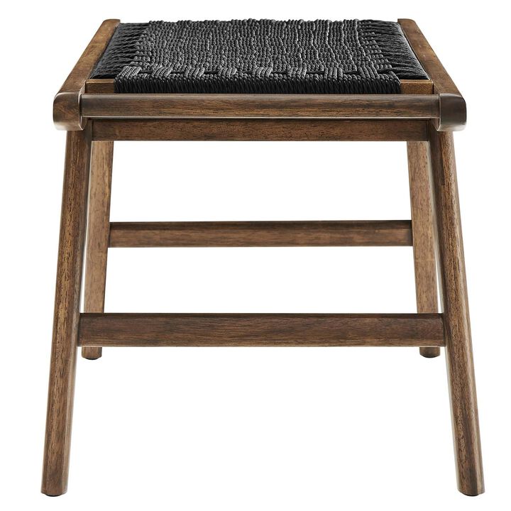 Modway Saoirse 47" Wove Rope Wood Bench in Walnut Black