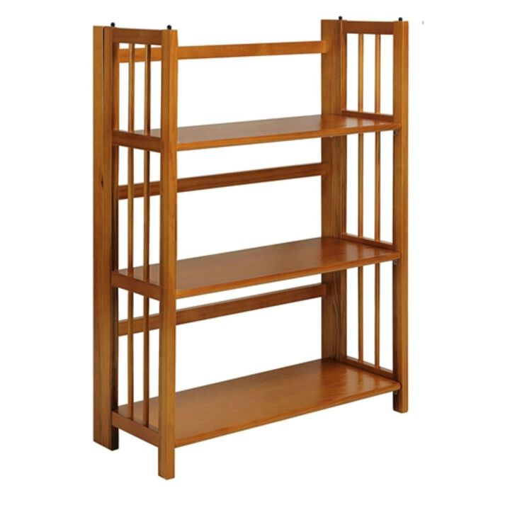3 Shelf Folding Storage Shelves Bookcase in Honey Oak Finish