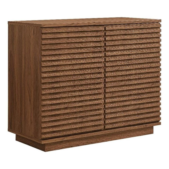 Modway Render 35 Inch Fluted Accent Cabinet in Walnut &ndash; 2-Door Modern Sideboard Buffet Cabinet with Storage for Living Room or Entryway