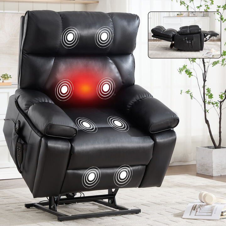 Faux Leather Heat Massage Dual Motor Infinite Position, Oversized Electric Power Lift Recliners with Hidden Cup Holders