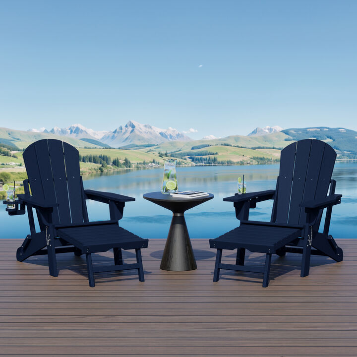 WestinTrends Folding Adjustable Adirondack Chair with Retractable Ottoman and Cup Holder (Set of 2)