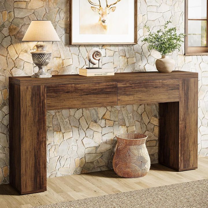 Tribesigns Farmhouse Wood Console Table with Drawers