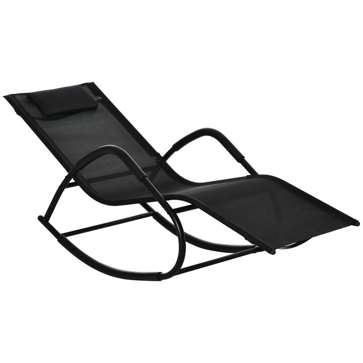 Outsunny Rocking Chair, Zero Gravity Patio Chaise Sun Lounger, Outdoor Rocker, UV Water Resistant, Pillow for Sunbathing, Lawn, Garden or Pool, Black