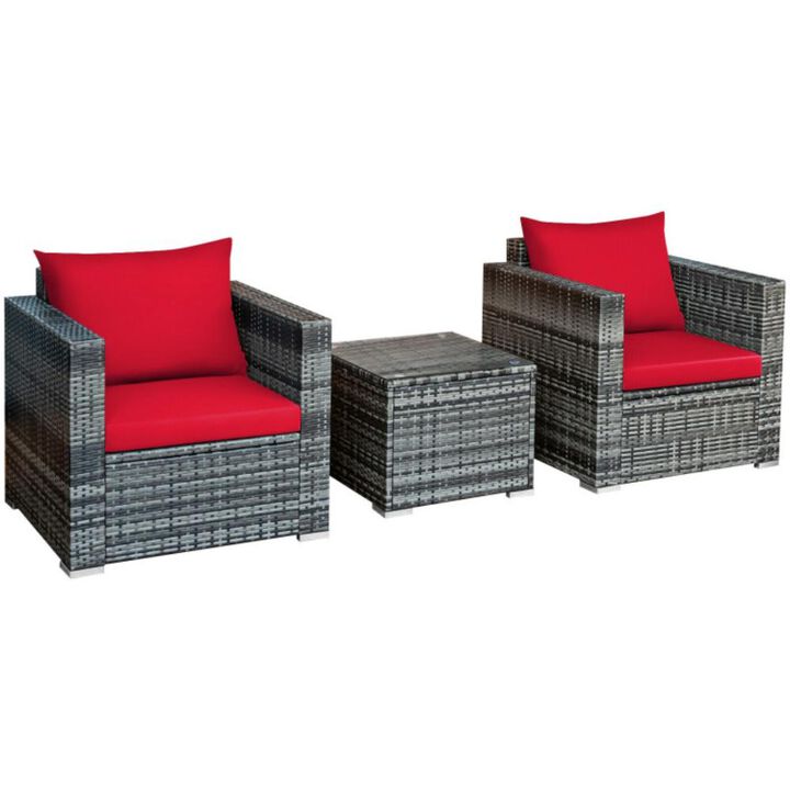 Hivvago 3 Pieces Patio Rattan Furniture Bistro Sofa Set with Cushioned