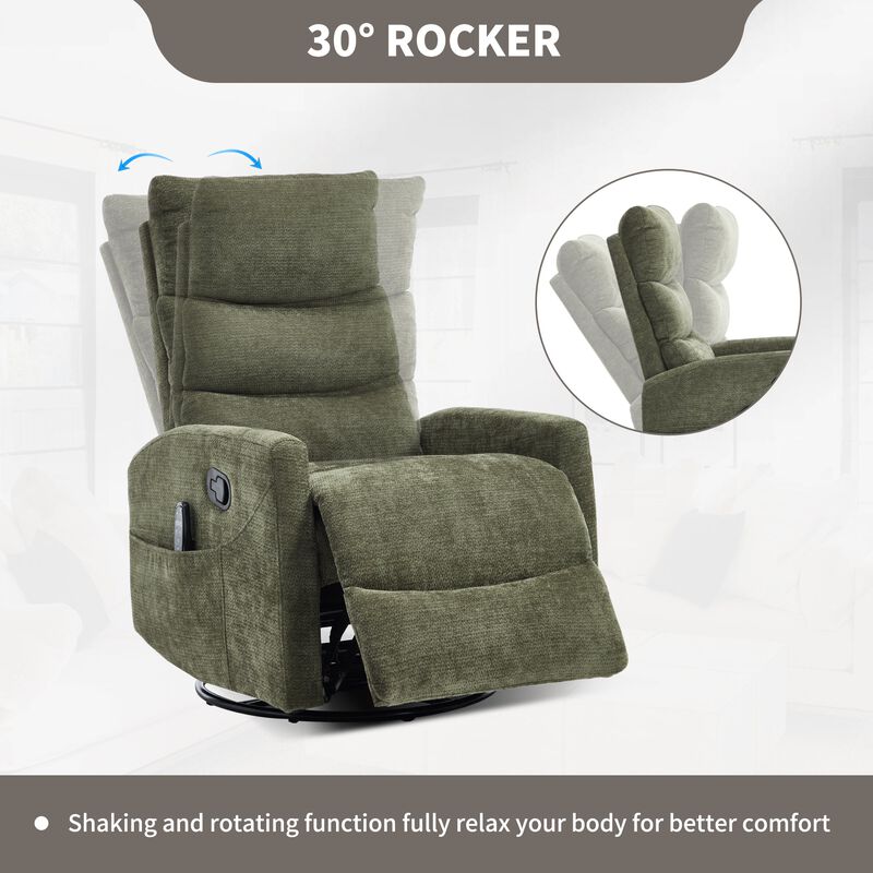 Chenille Manual Recliner Chair Swivel Rocker Recliner with Heat & Massage image number 5