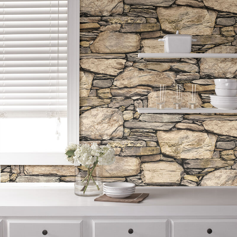 Hadrian Stone Wall Brown Texture Peel & Stick Wallpaper (Set of 2) image number 3