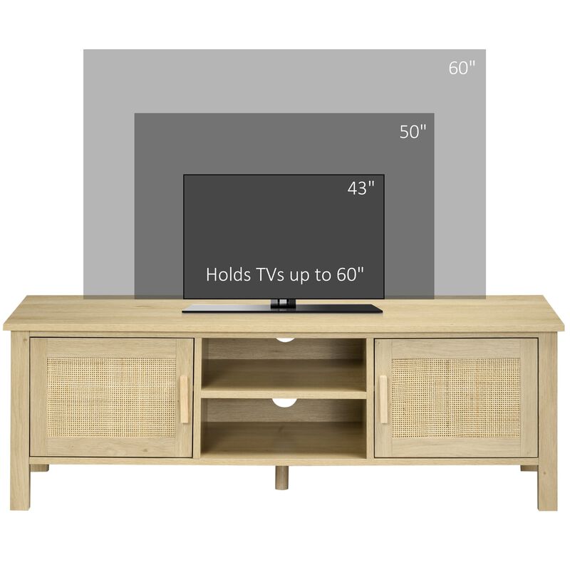 Boho Entertainment Center: TV Stand with Rattan Door for 60" Screens