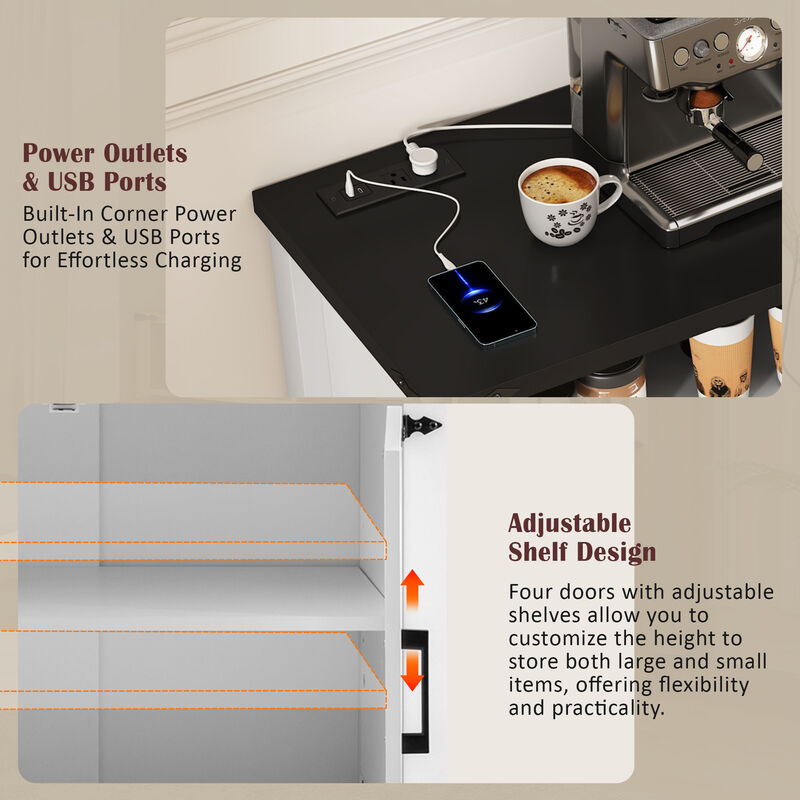 TATEUS Modern Buffet Cabinet with Built-in Charging Station, Aluminum Handles & Half-Open Shelves. image number 3