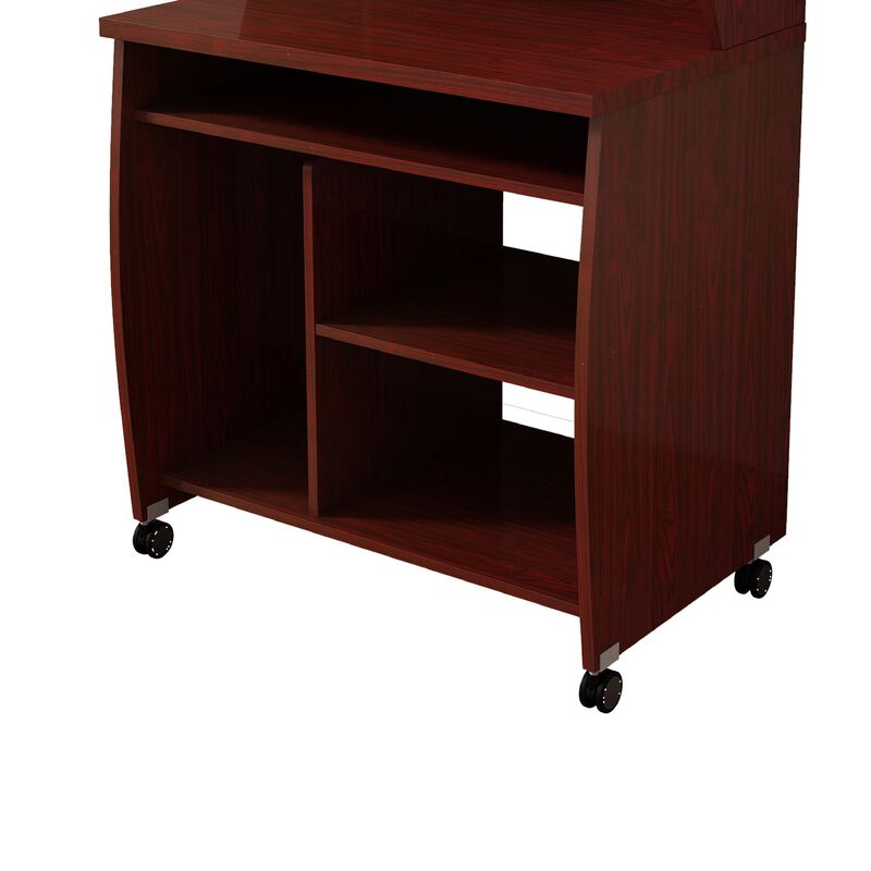 Niro Utility Desk Cart with Hutch, 7 Shelves, 53 Inch Mahogany Brown
