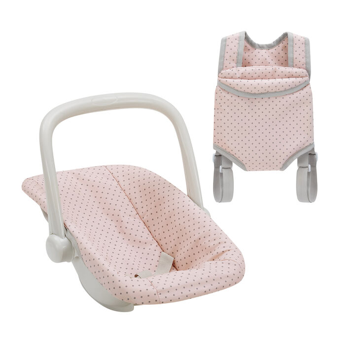 Olivia's Little World Polka Dot Princess Baby Doll Carrier & Car Seat Set, Pink